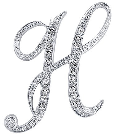 LiaSun 26 Letters Brooches Silver Plated Metal Broaches Pins-Clear Crystal Initial Breastpin (1pcs-H)