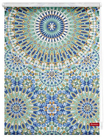 Lichtblick Klemmfix Tageslicht-Rollo mit Motiv, ohne Bohren, Blickdicht, Seitenzugrollo, Made in Germany, Orientalische Muster - Blau Grün 80 cm x 150 cm (B x L)