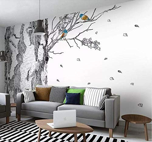 RMwallpaper Papier Peint Main Dessinée Arbres Noir Et Blanc Papier Peint Intissé Tapisserie Murales Chambre Salon 400x280cm