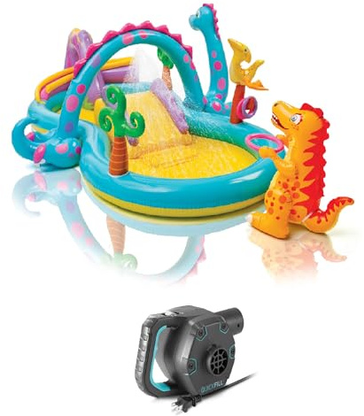 Intex 11 by 7.5 Foot by 44 Inch Dinoland Play Center Kiddie Swimming Pool with Intex 120 Volt Quick Fill AC Corded Electric Air Pump