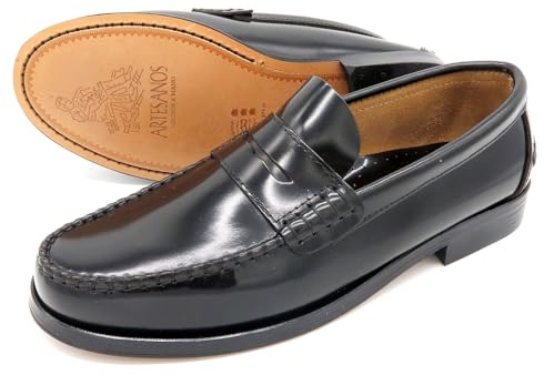 Penny Loafer Pelle 41-EU Nero Scarpe Mocassini Uomo Eleganti Classiche Vera Pelle con Suola in Cuoio Cucito Scarpe Cerimonia Uomo Senza Lacci Morxiva Fatto a Mano in Spagna