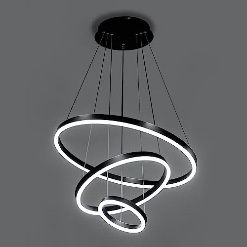 Viruhaka Modern LED Pendant Light, Black Circular Chandelier Fixture, Adjustable Height Circular Entrance Pendant Light, Suitable for Restaurants, Kitchens, Islands, Living Rooms, Cafes, Etc. (4000K)