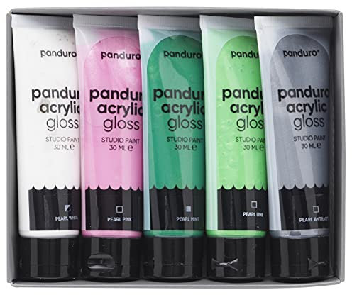 Panduro Acrylic Gloss Pearl Farben Set mit 5 Tuben je 30 ml - wasserbasiert und vegan, bunte Acrylfarben für Leinwand, Papier, Holz, Stoff