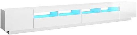 vidaXL Meuble TV avec Lumières LED, Armoire de Télévision avec Rangement, Meuble Télé de Salon Salle de Séjour Intérieur, Moderne, Blanc Brillant