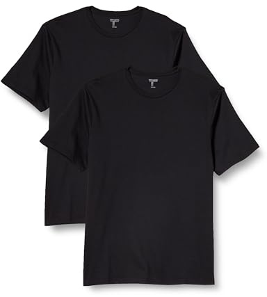 Amazon Essentials herr normal passform kortärmad rund hals t-shirt, paket med 2, svart, Large