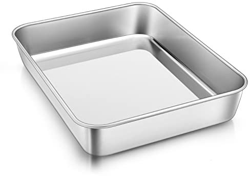 Herogo Mini Oven Tray, Stainless Steel Baking Tray (23.7x18x5 cm), Rectangle Deep Oven TrayBake Cake Tin for Brownie Lasagna, Non Toxic & Healthy, Mirror Finish & Rust Free, Durable & Dishwasher Safe