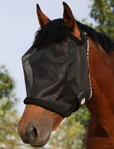 Harrison Howard All Round Mesh Horse Fly Mask UV Protective with Fleece Padded Edging Black M