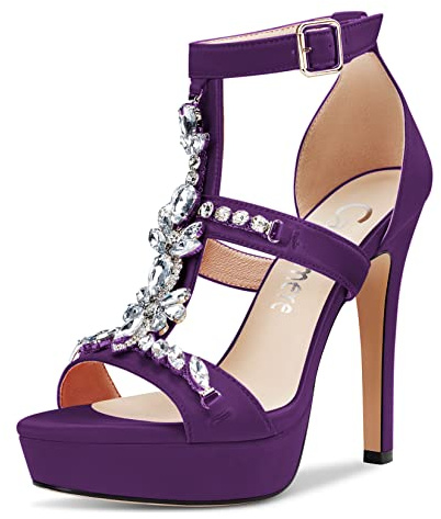Castamere Donna Spillo Alto High Tacco Heel Piattaforma Aperte sulla Punta Sandali Romani Diamante Cristallo da Matrimonio Feste Sexy 13 CM Heels Viola Raso 37 EU