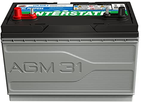 Interstate Batteries Marine/RV Battery 12V 100Ah 825CCA Dual Purpose Power Pure Lead AGM RV & Marine Starting Replacement Battery (Group Size 31M) Boats, RV's (8-31MAGMDC / 31M-AGM-A)