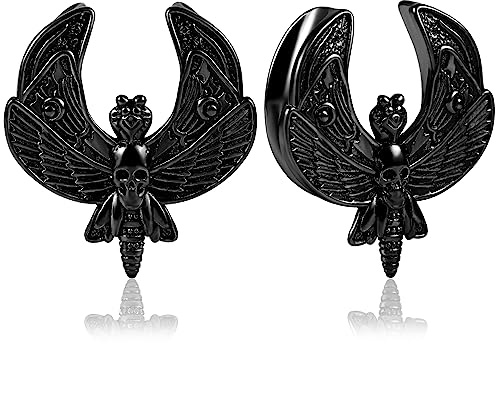 Vankula Ohr Tunnel 1 Paar Saddles Flesh Plugs Motte Edelstahl für männer damen Ohrpiercing Gestreckte Schmuck 10mm(00G) Schwarz