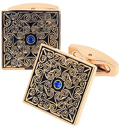 Jonwo Viereckige Emaille Herren Manschettenknöpfe Vergoldete Retro Muster Manschettenknöpfe für Männer Men Cufflinks Hochzeit Hemd Party Geburtstag Jubiläum Kleid
