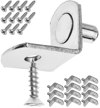 Regalboden L-Form Träger D5, 12 Stück, Bodenträger für Ø 5 mm Bohrlöcher, mit 19 x 15 x 13 mm L-Winkel, aus massivem Stahl, Rost-frei, Einlegeboden Halter, Regalbodenträger Möbel, Regalstützen Schrank