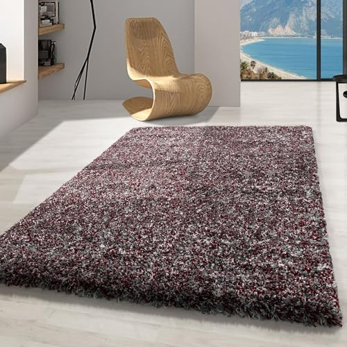 Carpetsale24 Hochflor Teppich 120x170 cm Rot – Shaggy, Meliertes Design, Flauschig & Pflegeleicht, Jute-Rücken – Perfekt für Schlafzimmer & Kinderzimmer