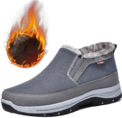 AZMAHT sans Lacets Bottes Chaussures Diabétiques Hommes Hiver Chaud Pieds Larges Confortable Maison Diabétique Chaussures de Sport à Enfiler pour Homme,Gris,43/265mm