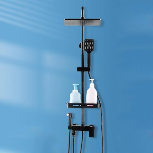 BiaoTeng Colonne De Douche Pour Baignoire Avec Mitigeur noir Quatre fonctions Reglable En Hauteur Trois modes Systeme De Douche Pour Baignoire, noir