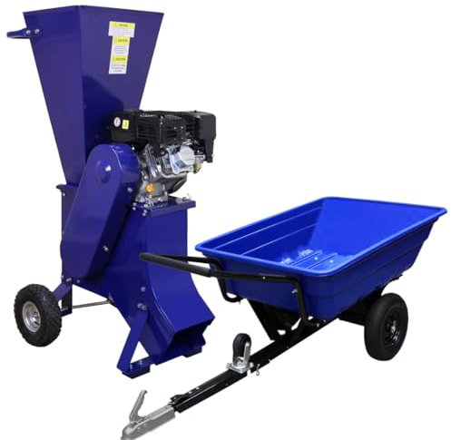 ATV Trailer 295kg Tipping & 15HP Wood Chipper Petrol Shredder Mulcher Powerful 420cc 3600rpm 4 stroke Garden Quad Tractor Farm Agriculture Heavy Duty Pneumatic Tyres FREE Tool Kit Protection Equipment