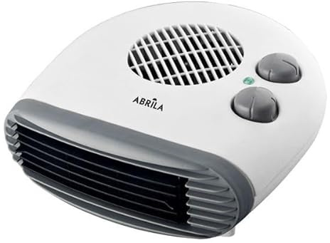 Termoventilador 2000W, blanco horizontal, 2 potencias, 3 funciones, termostato, dimensiones 12x24x24 cm, ideal para calefacción y ventilación.