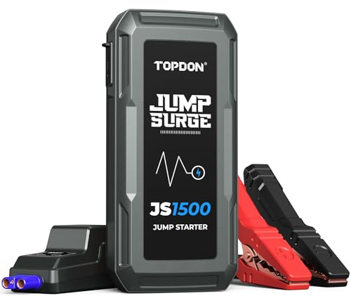 TOPDON Starthilfe Powerbank, JS1500 Starterbatterie 1500A Auto Booster Power Pack für bis zu 6.5L Benzin&4L Dieselmotoren, Kfz Jump Starter mit Starthilfekabel und Eingebaute LED, 10000mAh