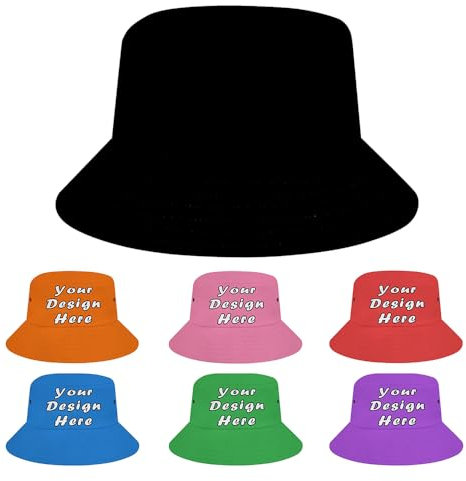 Fischerhut, personalisierbar mit eigenem Text, personalisierbare Fischermütze, 40 Farben, Schwarz ohne Design, Einheitsgr��e