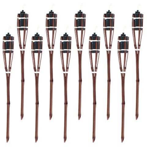 Natural Dark Brown Handmade Bamboo Garden Tiki Torch 120cm / 90cm / 60cm - for use with Parrafin or lamp Oil (60cm, Pack of 10)