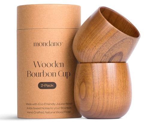 Mondano Set di bicchieri da whisky in legno, stile antico, regalo bourbon ideale per uomini e whisky per uomini, papà o fratello, regalo perfetto per uomini che hanno tutto (confezione da 2)