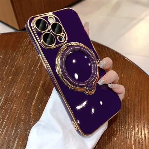 NVYRO Drahtlose Ladehülle für iPhone 11 12 13 14 15 Pro Max X Xs Max XR 7 8 Plus Magnetische Ringhalterung Stoßstangenabdeckung, Lila, Für iPhone 14