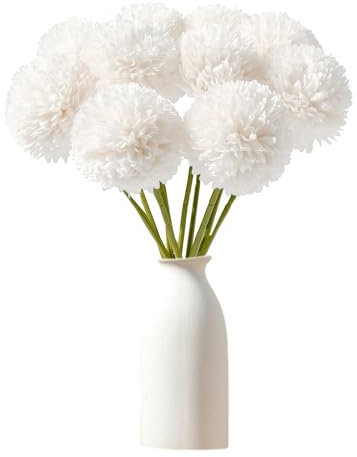 JRYGAC 12 Pcs Flores de Hortensia, Flores Artificiales Crisantemo de Seda PequeñA Bola de Flores, Plantas Flores Falsas, para Decoración de Oficina Jardín Hogar Arreglos Florales (Blanco)