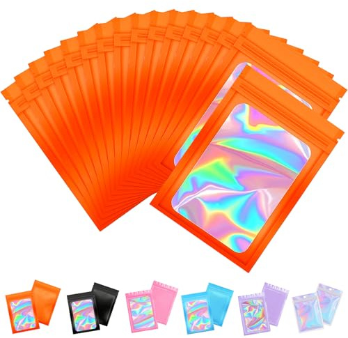 Sac à Roulette Réutilisable Anti-Odeur - Pochette en Aluminium Holographique Réfermable pour Cannabis Thé Ail Oignons (orange, 10.5 * 15cm)