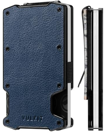 VULKIT Tarjetero Hombres con Pinza para Billetes con Bloqueo RFID Cartera de Metal Minimalista Delgada Cartera