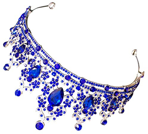 MERRYHAPY Braut Tiara Strasskrone Hochzeitskopfschmuck für Damen Elegantes Stirnband mit Blauen Kristallen für Braut Hochzeitsfeier und Besondere Anlässe