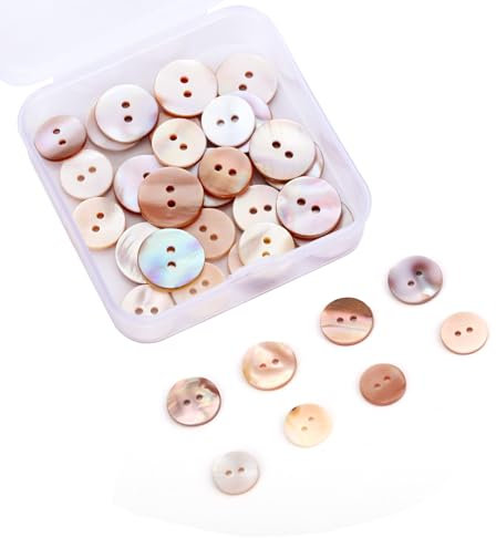 30 Stück Natürliche Muschel Knöpfe zum Annähen Perlmutt Knöpfe Buttons Selber Machen Ohne Buttonmaschine mit Transparenter Aufbewahrungsbox Perlmuttknöpfe für Kleidung, Nähen, Basteln 12,5 ＆15 mm