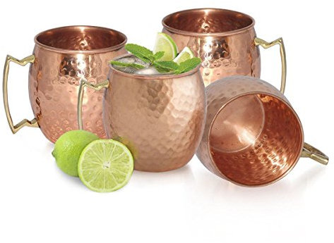 Marketworldcup -4 Moscow Mule Hammered 100% Pure Solid Copper Drinking Mug Set 16 Oz Cup Brass