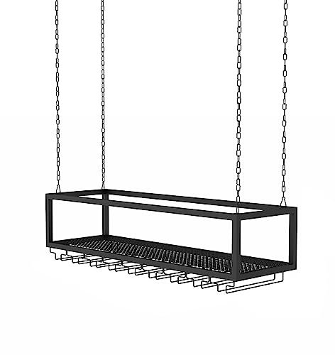 GJDHUQO Portabottiglie sospeso, portabottiglie Creativo per Bar, portabicchieri da soffitto, portabottiglie da soffitto con Catena in Ferro Metallico, Ripiani galleggianti in Metallo per organizzare