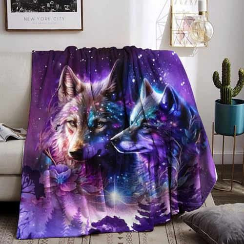 KAIDAARTLH Couverture de canapé de Wolf, Couverture Douillette pour Enfant, jeté en Microfibre pour canapé et Voyage (Wolf-2, 130x150cm)