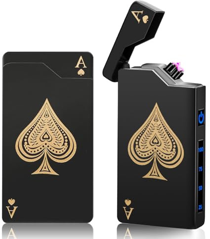 Birthday Gifts for Men Him Dad: Electric Plasma Arc Lighter With Cool Poker Ace, USB Rechargeable Lighter Flameless and Windproof, Black Pocket Lighter for Men