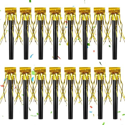 LQTSLFM 18 Pezzi Trombette Festa Compleanno, Trombetta Carnevale Oro, Trombette Compleanno, Gadget Capodanno, Trombette per Feste di Natale, Capodanno, Matrimonio, Compleanno