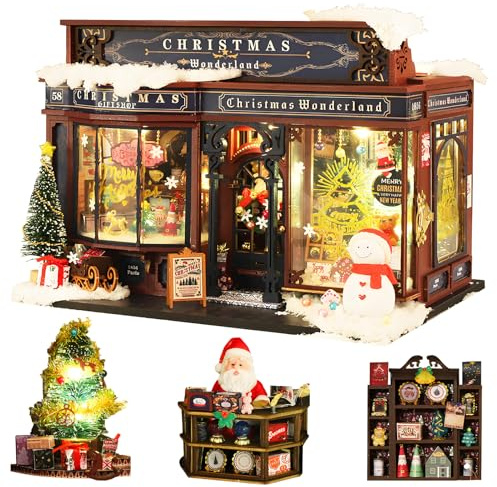 Spilay DIY Miniature House, Puppenhaus-Bausatz mit Holzmöbeln mit Staubschutz & Spieluhr & LED, Geburtstag Weihnachten Handmade Gift-(Christmas Wonderland) ET001 | Mit Spieluhr & Staubschutz, Holz-Bastel-Bauset für Bücherregal-Dekor, Heimdisplay & kreative Geschenke für DIY-Liebhaber