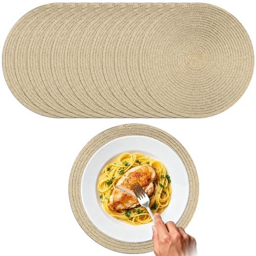 wiipara Runde Tischsets Platzsets Gold für Weihnachten 12er Set Gewebte Weihnachts Platzdeckchen 38cm Placemats Tischuntersetzer Platzteller Rund Weihnachtsdeko für Küche Esszimmer Hochzeit Hotel