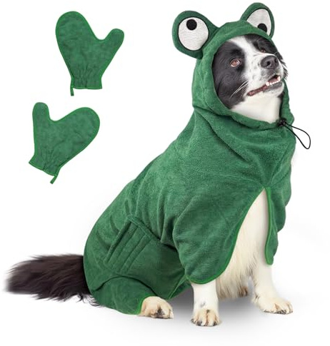 Serviette à Séchage Rapide pour Animaux, Peignoir pour Chien en Microfibre, Peignoir pour Chien Absorbant, Absorbant Manteau pour Animaux pour Séchage Après Baignade Bain (Grenouille Verte, M)