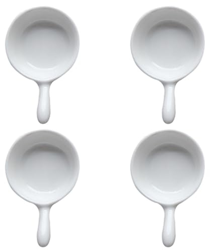 OKUMEYR Plat de Sauce à Tremper en Céramique Blanc 4 Pièces Poignée | Surface Lisse Arrondie, Antiadhérente, Format Mini pour Service de Table, Lot Adapté aux Usages de Restauration