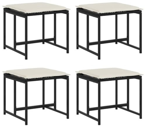 Makastle 4er-Set Outdoor Poly Rattan Hocker, Fußhocker mit Polster, Außen Wetterfest Gartenhocker Sitzhocker Sitzbank Fußauflage Fußstütze, Patio Ottoman, 40 x 40 x 35 cm