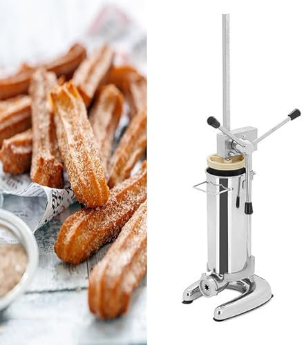 Macchina per churro manuale, macchina per churro spagnola, macchina per riempire churros, macchina per churro commerciale, 5 stampi, macchina per churrera verticale in acciaio inossidabile,2L