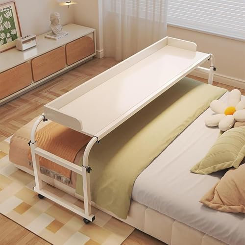Table de lit mobile avec roulettes, bureau de lit réglable en hauteur 65-95 cm, plateau de nourriture, bureau, table médicale roulante, plateau de canapé, lit d'appoint, chariot pour ordinat