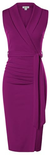 GRACE KARIN Vestido Bodycon para Mujer Sin Mangas con Chal Cuello en V Cruzado Midi Vestidos de Negocios Trabajo con Cinturón para Cóctel Fiesta Formal Oficina, Morado Oscuro, 44