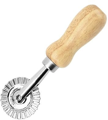 ShanBye Nudelschneider-Rad mit Holzgriff Gezähnter Teigrad Ravioli-Stempelmacher Presse Pizzaschneider Professionelles Pizza-Gebäck-Werkzeug mit geriffeltem Rand für Privat- und Restaurantküchen