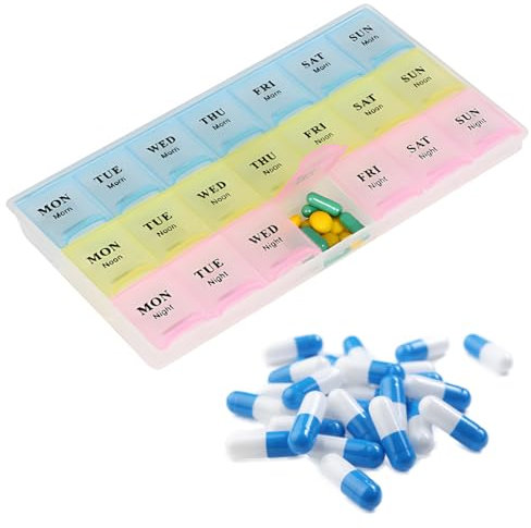 CATOR Portapillole Giornaliero Settimanale Tascabile con 21 Scomparti Rimovibili per Vitamine e Multipla Medicina