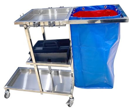 Carrello Inox per la pulizia professionale con borsa extra grande, con 3 Ripiani, Commerciale Mobile Carrello Porta Attrezzi