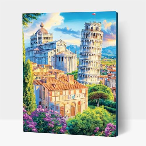 Diamond Painting kinder Schiefer Turm von Pisa Diamond Painting Landschaft, DIY Crystal art Cross Stickerei Basteln Erwachsene, Diamant Malen Nach Zahlen Erwachsene, Home Wand Dekor 50x70 cm JXL1-2885