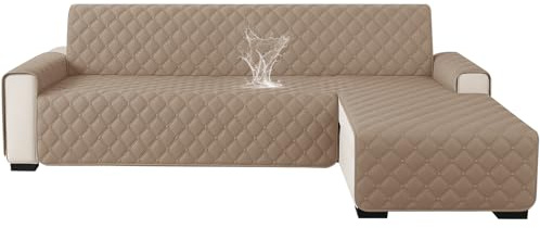 Ystyle Imperméable Housse Canape d'angle 2 Places avec Accoudoirs, Antidérapant Couverture Canapé Angle en Forme de L(210cm), Universel Réversible, Anti Poils Animaux Protecteur, Café Clair
