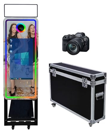 Magic Mirror Photo Booth 101,6 cm (40 Zoll), Flight Case Verpackung, tragbare 55,9 cm Touchscreen-Spiegelkabine für Hochzeiten, Partys, Veranstaltungen (schwarze Maschine, 101,6 cm / 55,9 cm